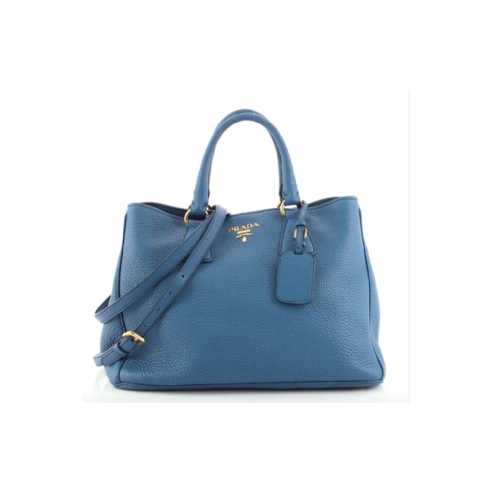 Authentic Prada 2way Cobalt Blue Vitello Daino Medium Leather Handbag